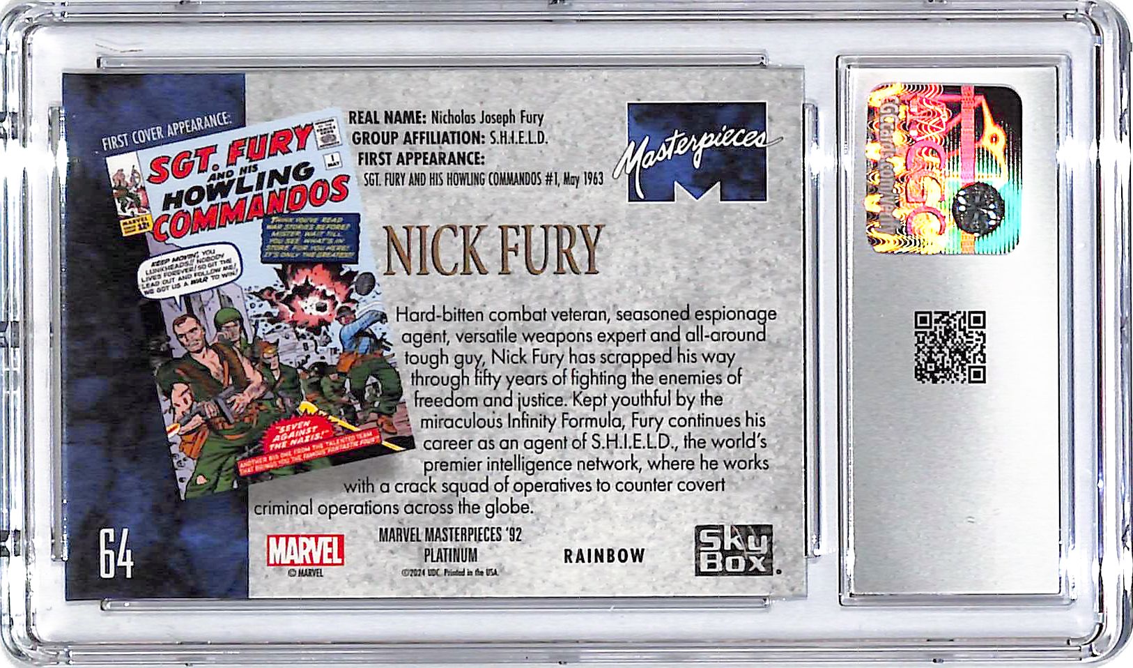 2024 Upper Deck Marvel Masterpieces 92 Nick Fury Rainbow CGC 10