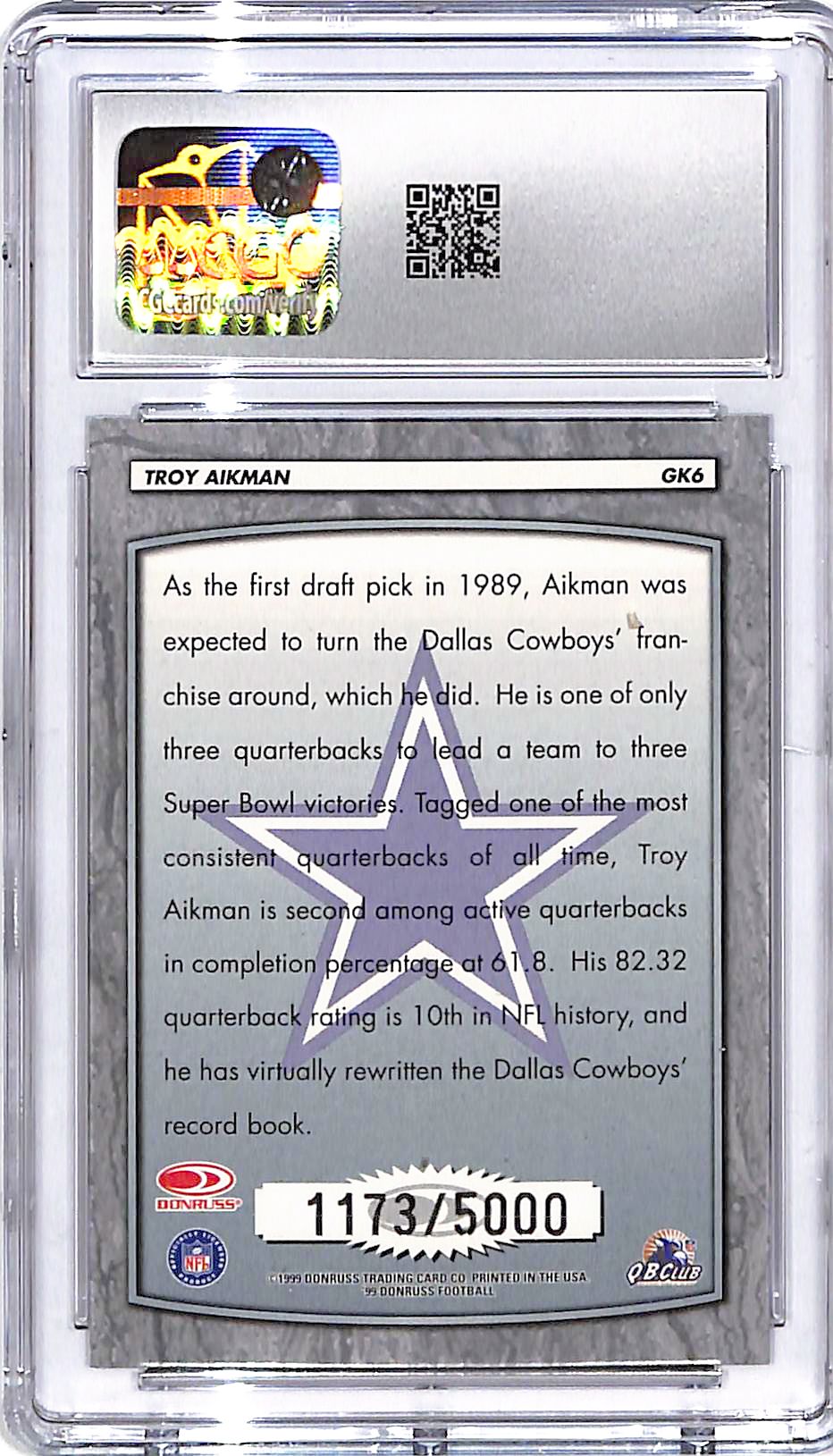 1999 Donruss Troy Aikman Gridiron Kings /5000 CGC 9.5 Cowboys