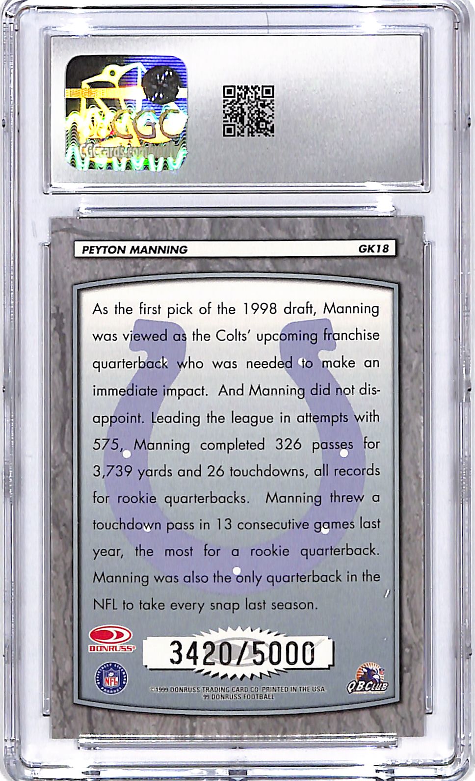 1999 Donruss Peyton Manning Gridiron Kings /5000 CGC 9.5 Colts