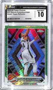 2023-24 Topps Chrome Giannis Antetokounmpo Green Topps Refractor #15 CGC 10 Bucks