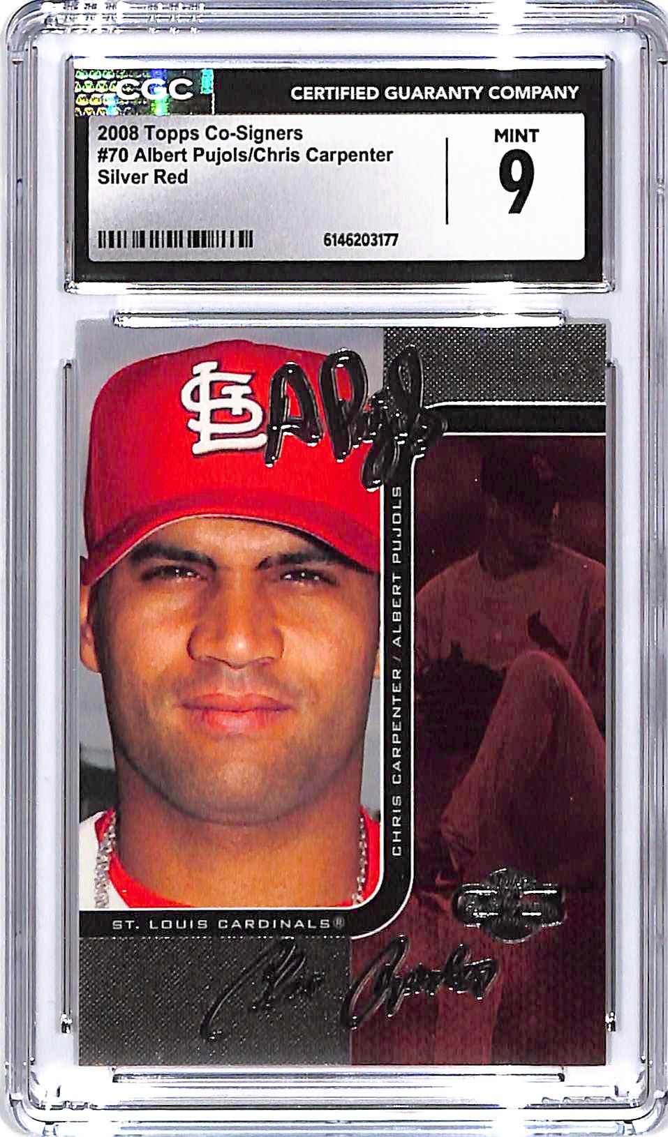 2008 Topps Co-Signers Albert Pujols Chris Carpenter Silver Red /100 CGC 9 Cardinals