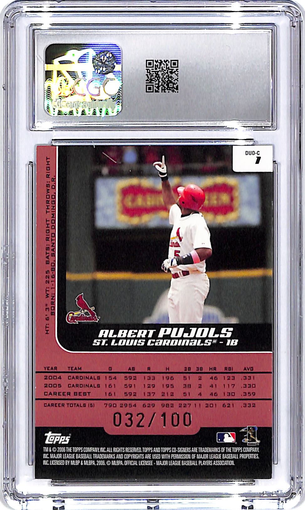 2008 Topps Co-Signers Albert Pujols Chris Carpenter Silver Red /100 CGC 9 Cardinals