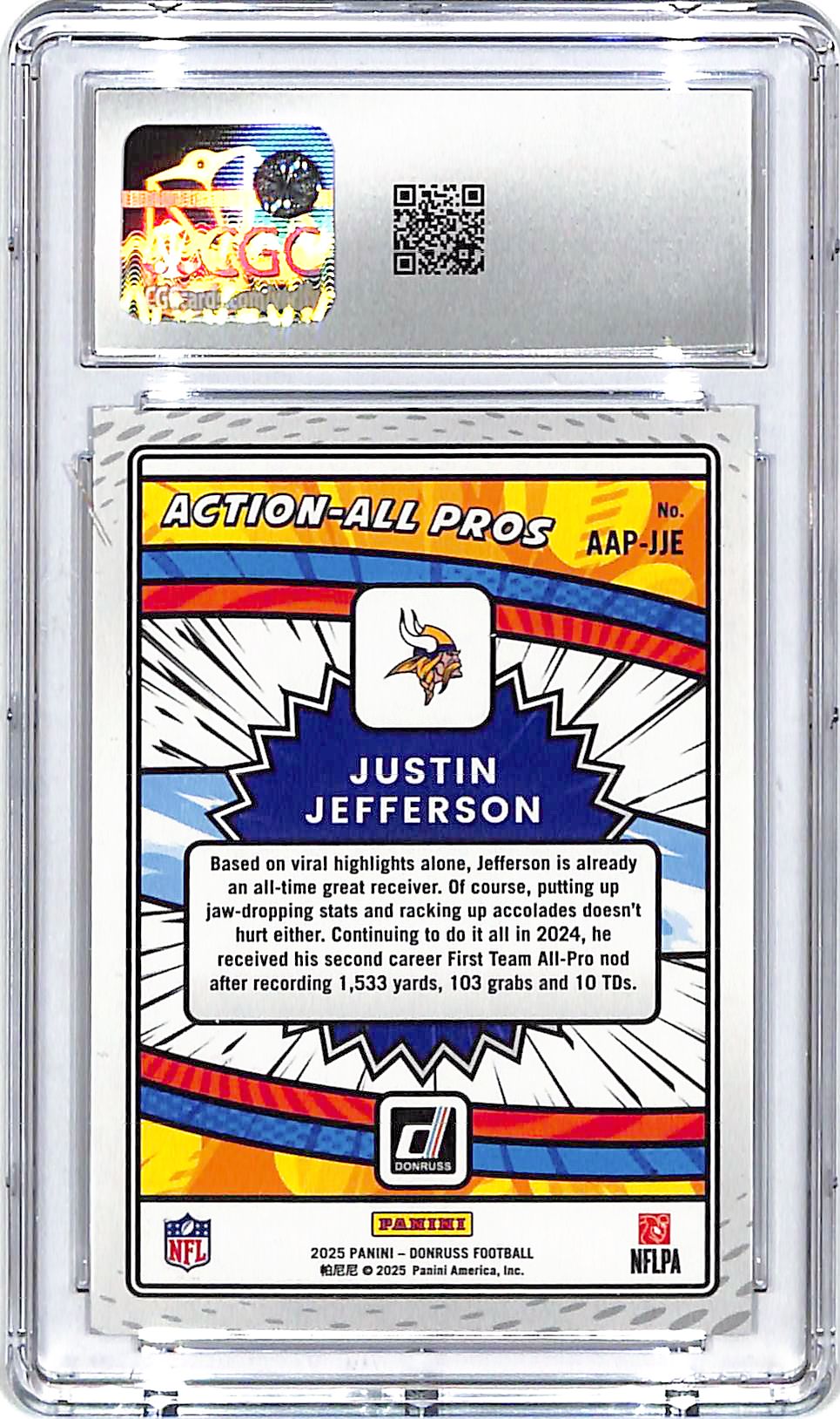 2025 Donruss Justin Jefferson Action All Pros CGC 10 Vikings