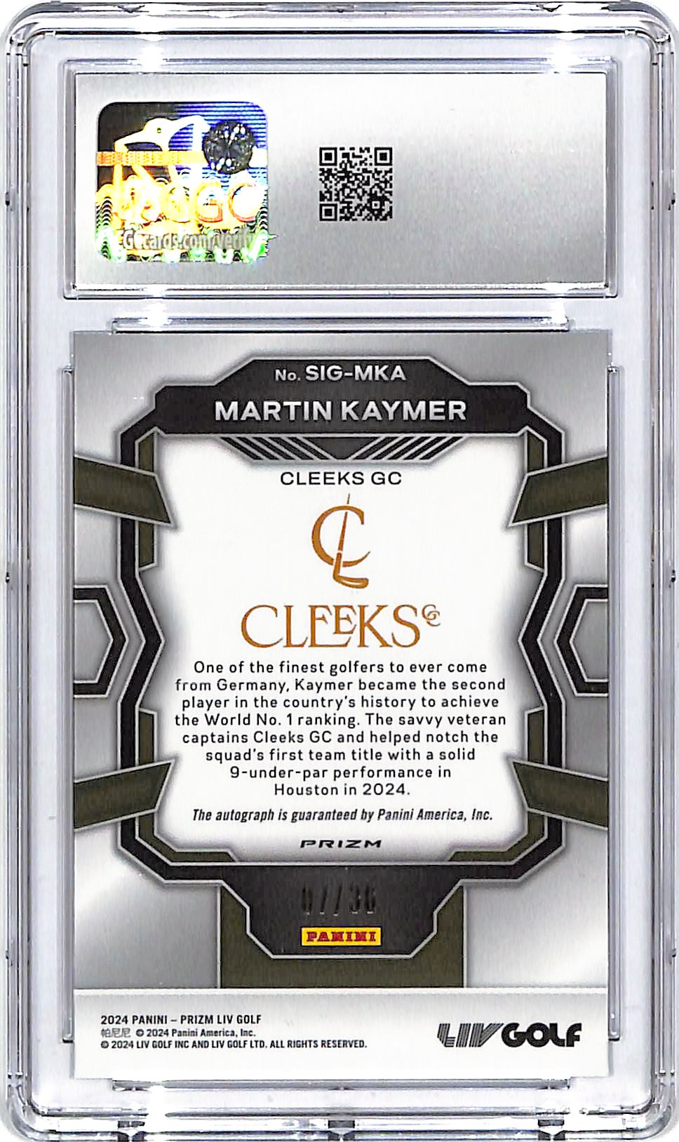 2024 Prizm LIV Golf Martin Kaymer Auto Autograph White Mojo /35 CGC 10
