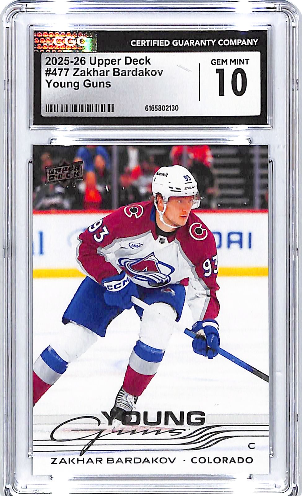 2025-26 Upper Deck Zakhar Bardakov Young Guns Rookie RC #477 CGC 10 Avalanche