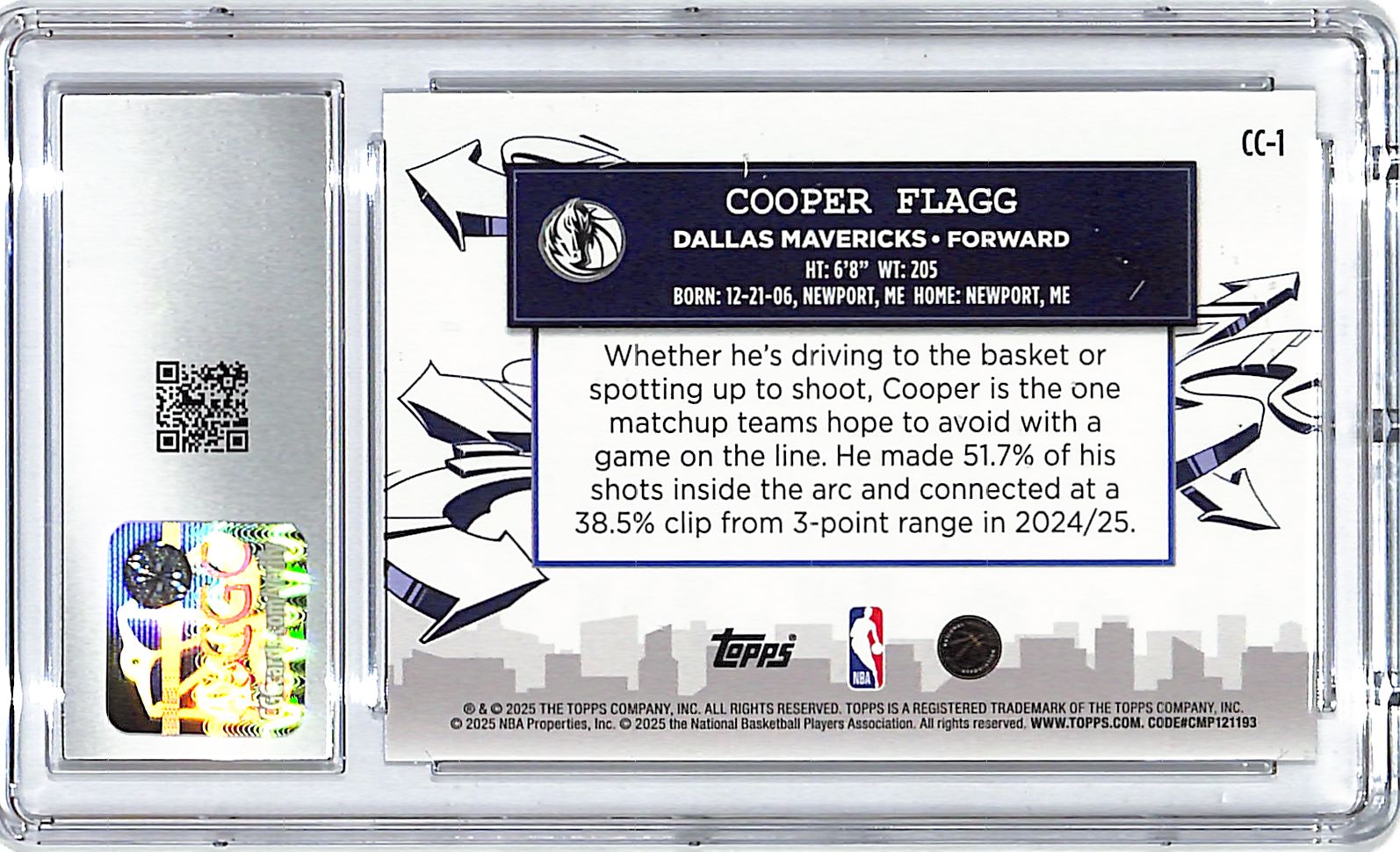 2025-26 Topps Cooper Flagg Clutch City Prospects Holo Foil Rookie RC CGC 10 Mavericks