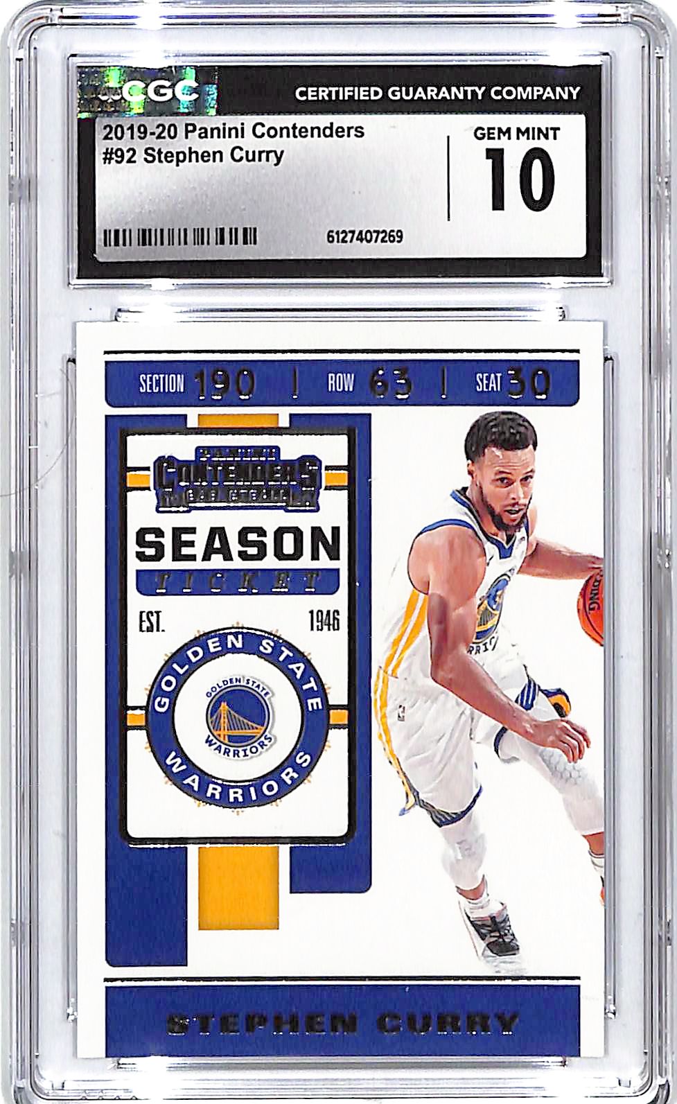 2019-20 Contenders Stephen Curry #92 CGC 10 Warriors