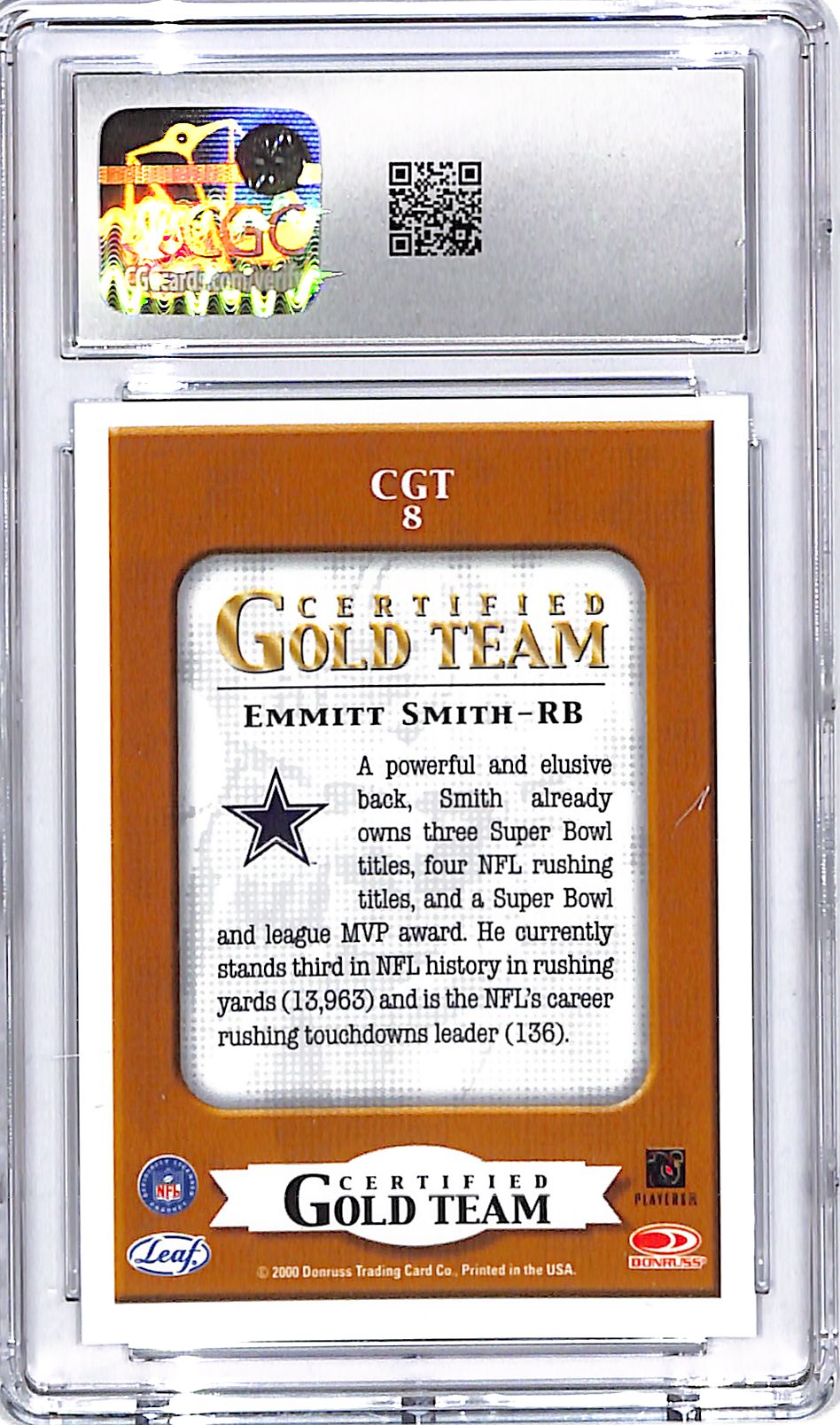 2000 Leaf Certified Emmitt Smith Gold Team CGC 9 Cowboys