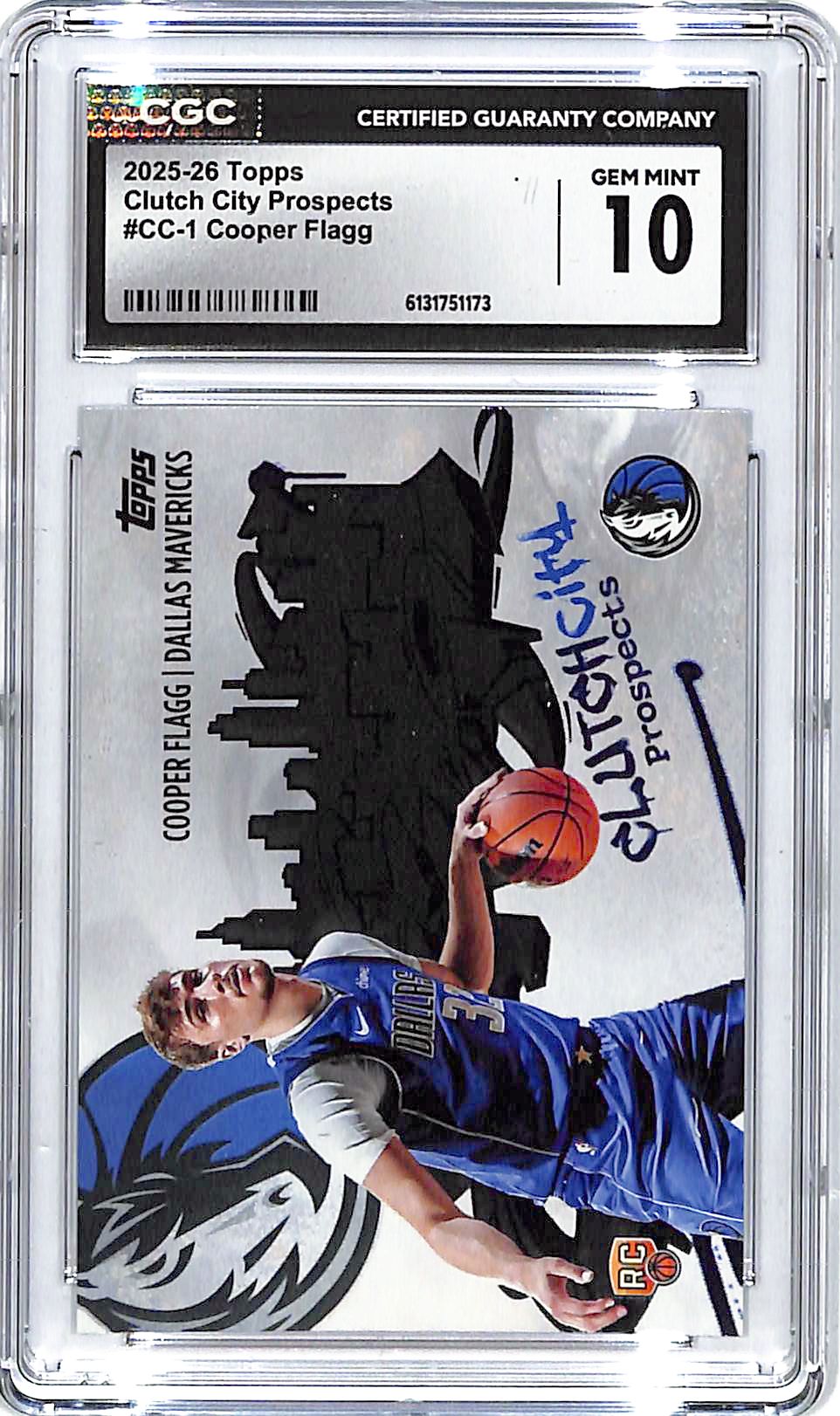 2025-26 Topps Cooper Flagg Clutch City Prospects Rookie RC CGC 10 Mavericks