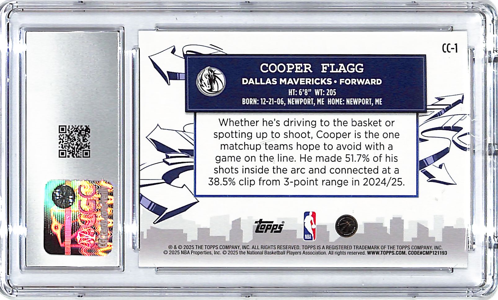 2025-26 Topps Cooper Flagg Clutch City Prospects Rookie RC CGC 10 Mavericks