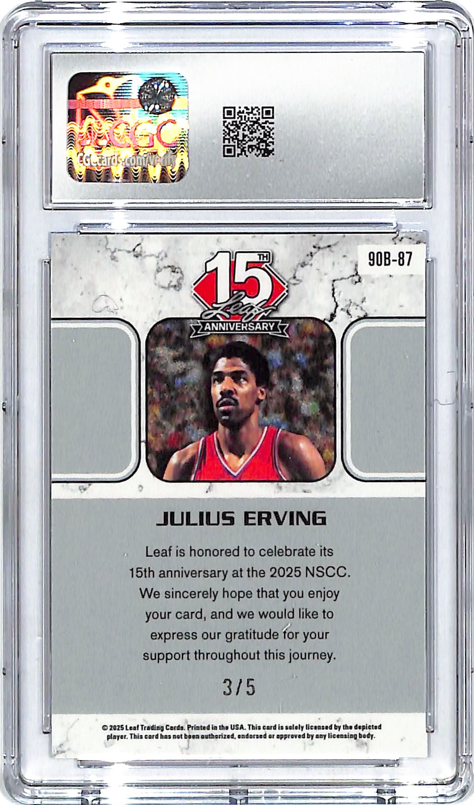 2025 Leaf 15th Anniversary Julius Erving Platinum Lazer /5 CGC 10