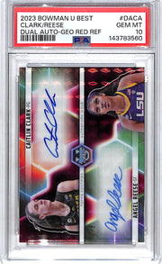 2023-24 Bowman Best University Angel Reese Caitlin Clark Auto Autograph Red Refractor PSA 10 /5