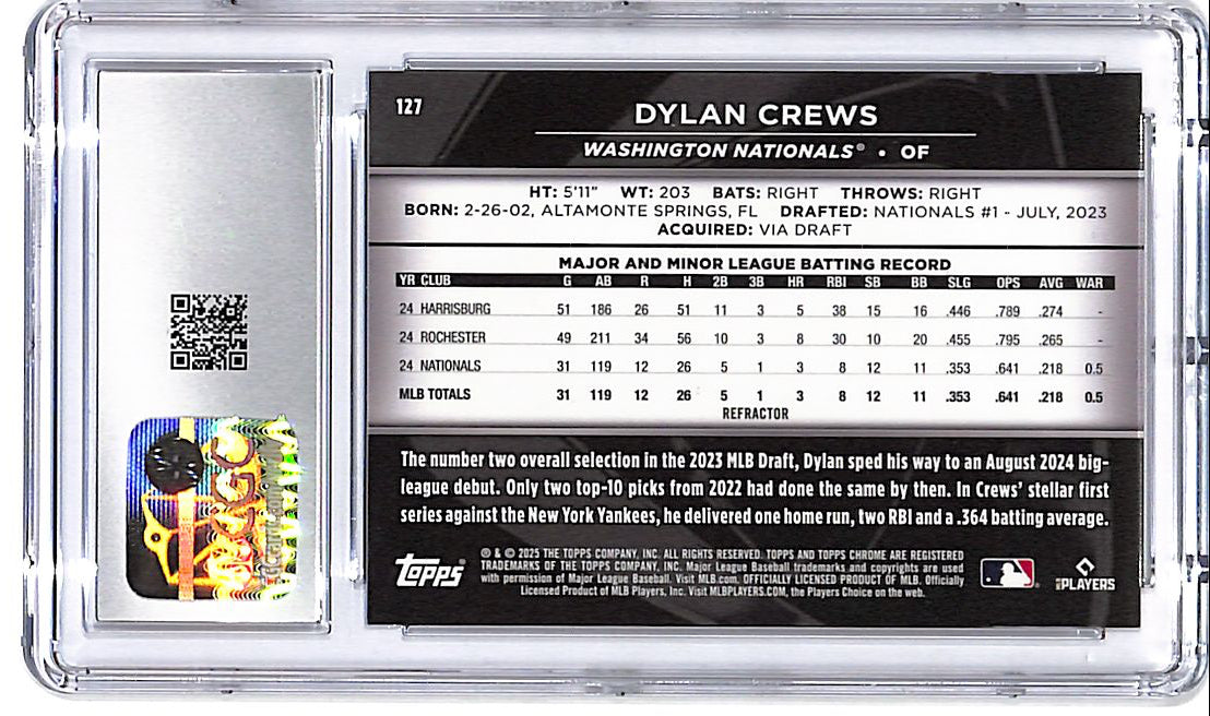2025 Topps Chrome Black Dylan Crews Rookie RC Refractor /199 CGC 10 Nationals