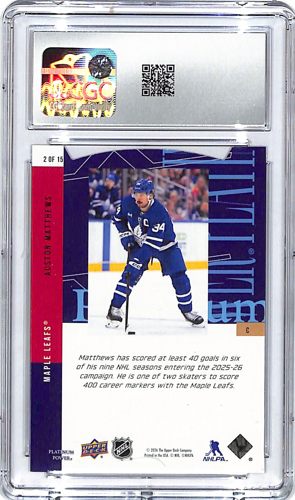 2026 Upper Deck CDD Conference Auston Matthews Platinum Power CGC 10 Maple Leafs
