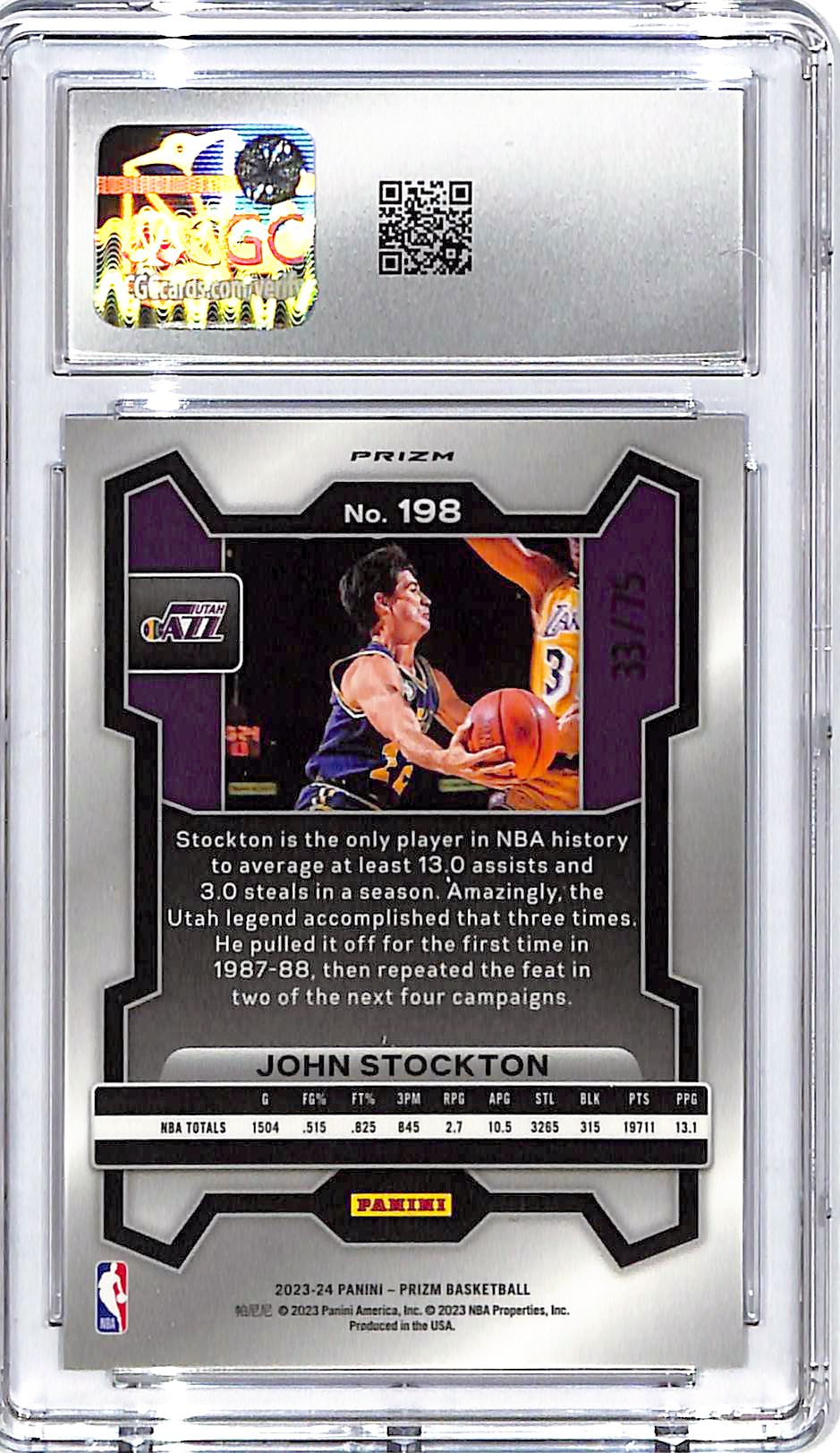 2023-24 Prizm John Stockton Fast Break Purple /75 CGC 10 Jazz