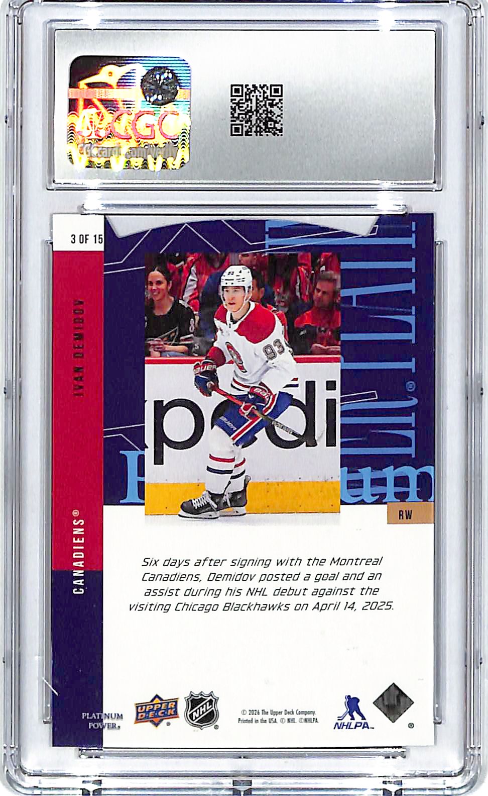2026 Upper Deck CDD Conference Ivan Demidov Rookie RC Platinum Power CGC 10
