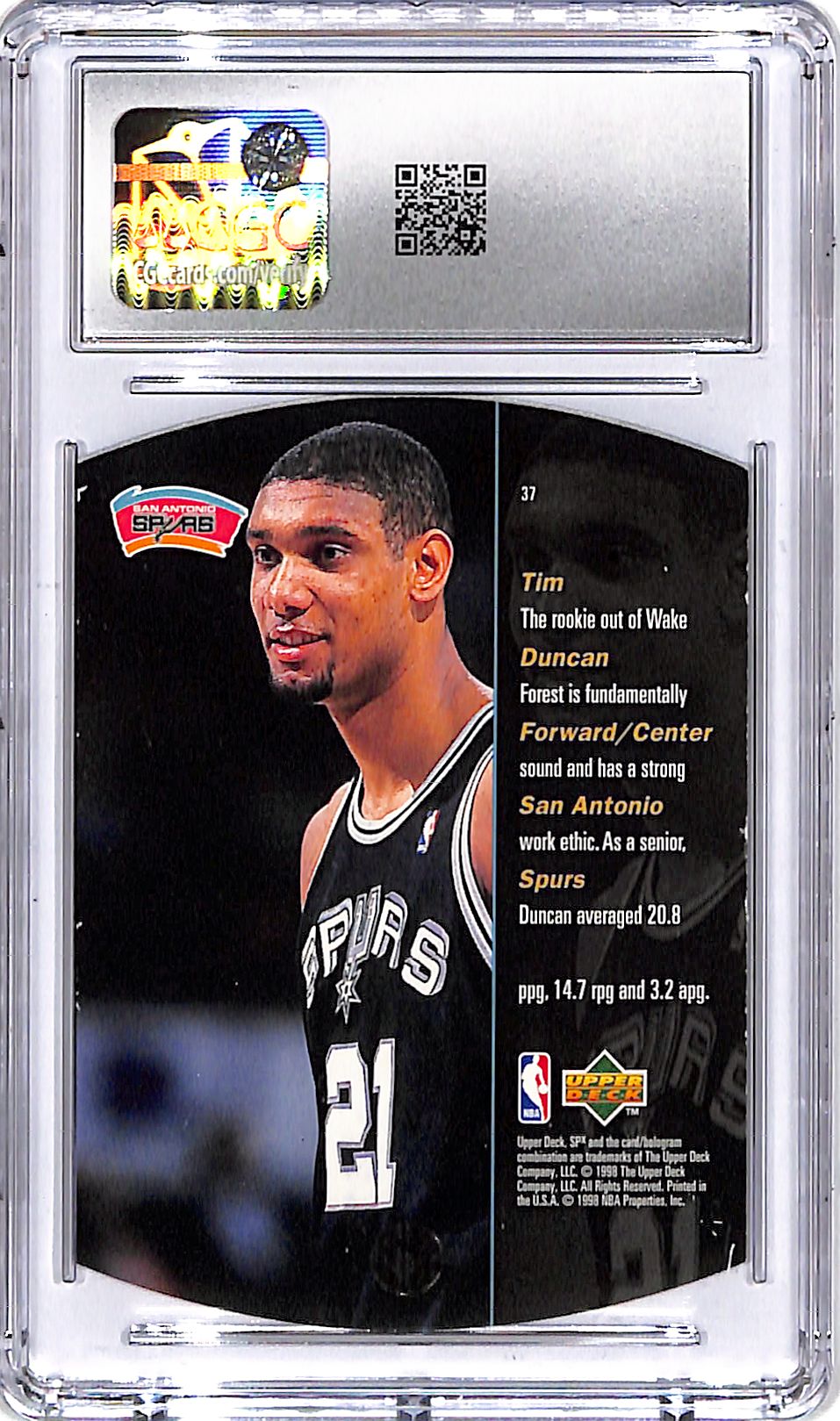 1997-98 SPx Tom Duncan Rookie RC Bronze #37 CGC 6 Spurs