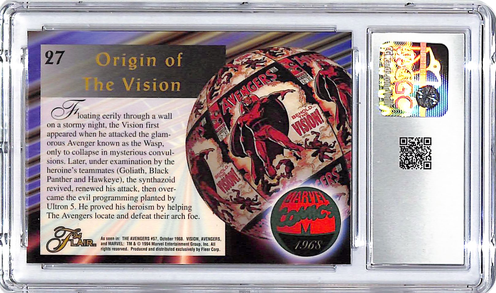 1994 Fleer Flair 94 Marvel Annual Behold The Vision #27 CGC 9.5