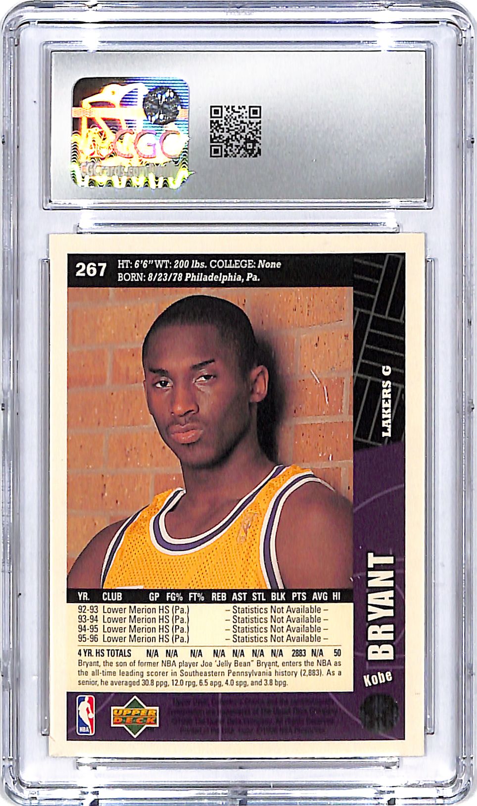 1996-97 Collector's Choice Kobe Bryant Rookie RC #267 CGC 9 Lakers