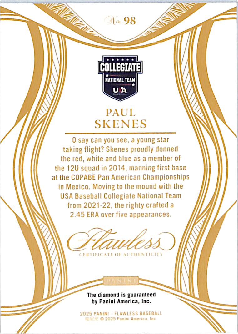 2025 Flawless Paul Skenes USA Baseball Diamond /25 Rookie RC Pirates