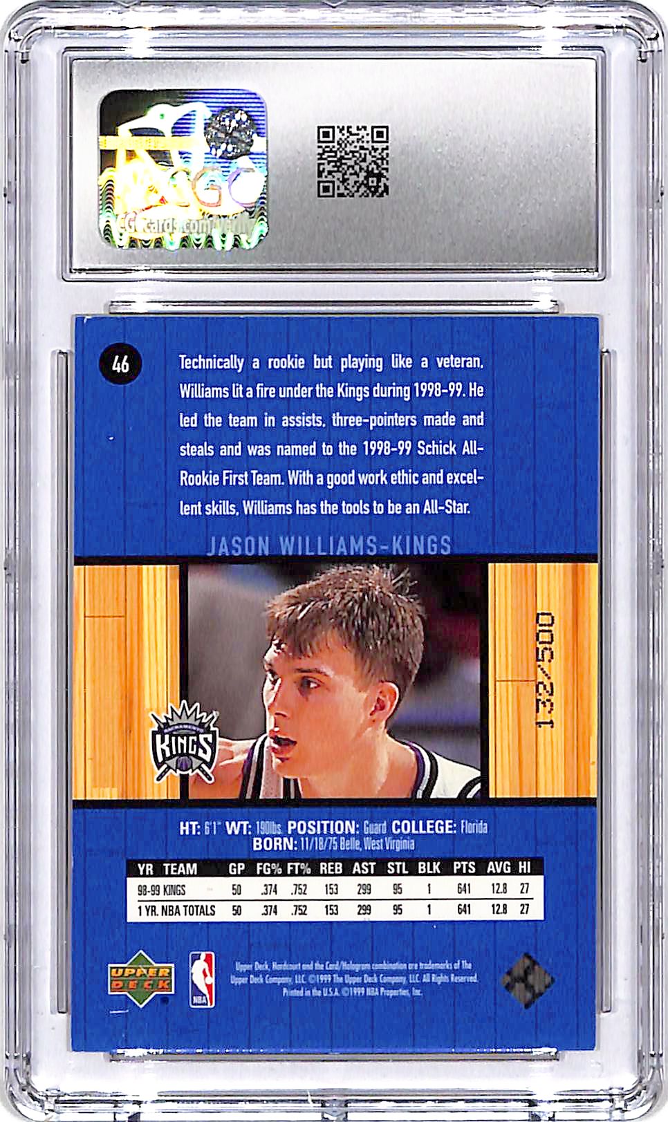 1999-00 Upper Deck Hardcourt Jason Williams Baseline Groves Rainbow /500 CGC 9