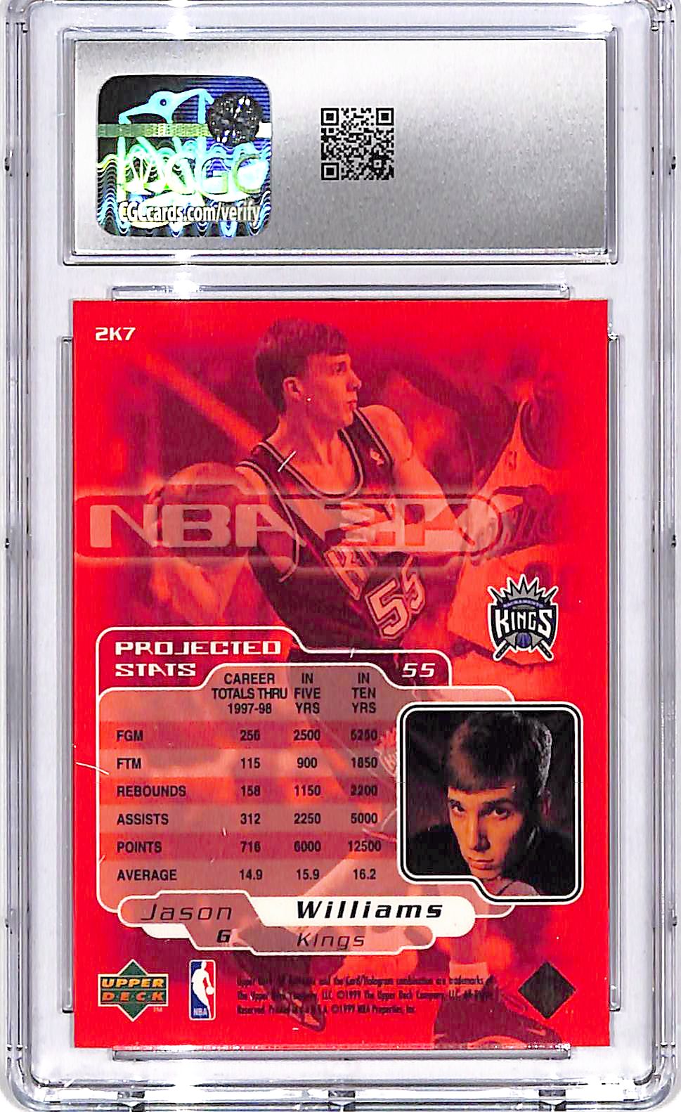 1998-99 SP Authentic Jason Williams NBA 2k Rookie RC CGC 8.5 Kings