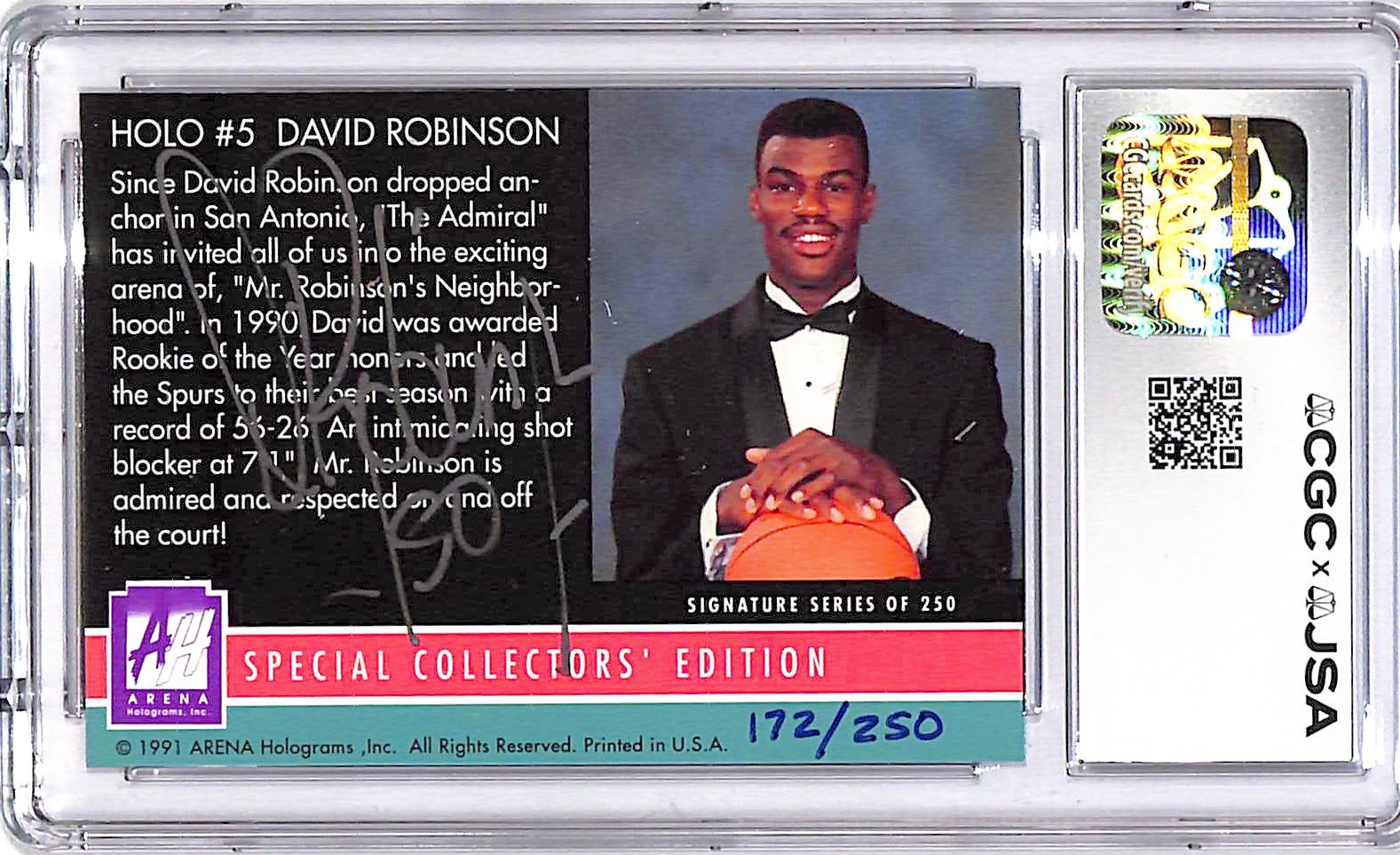 1991-92 Arena Holograms David Robinson SIgnature Series Auto Autograph CGC JSA Authentic 9
