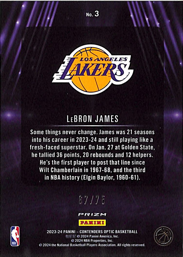 2023-24 Contenders Optic LeBron James VIPs Blue Cracked Ice /75 Lakers