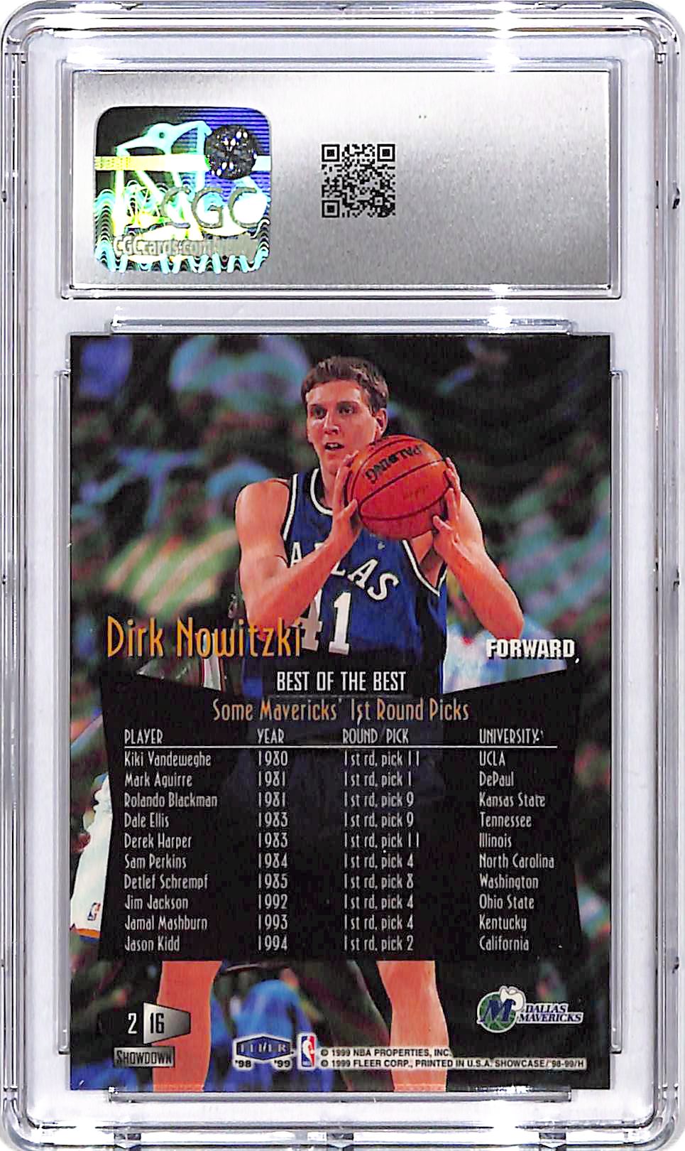 1998-99 Flair Showcase Dirk Nowitzki Row 2 Rookie RC CGC 9.5 Mavericks