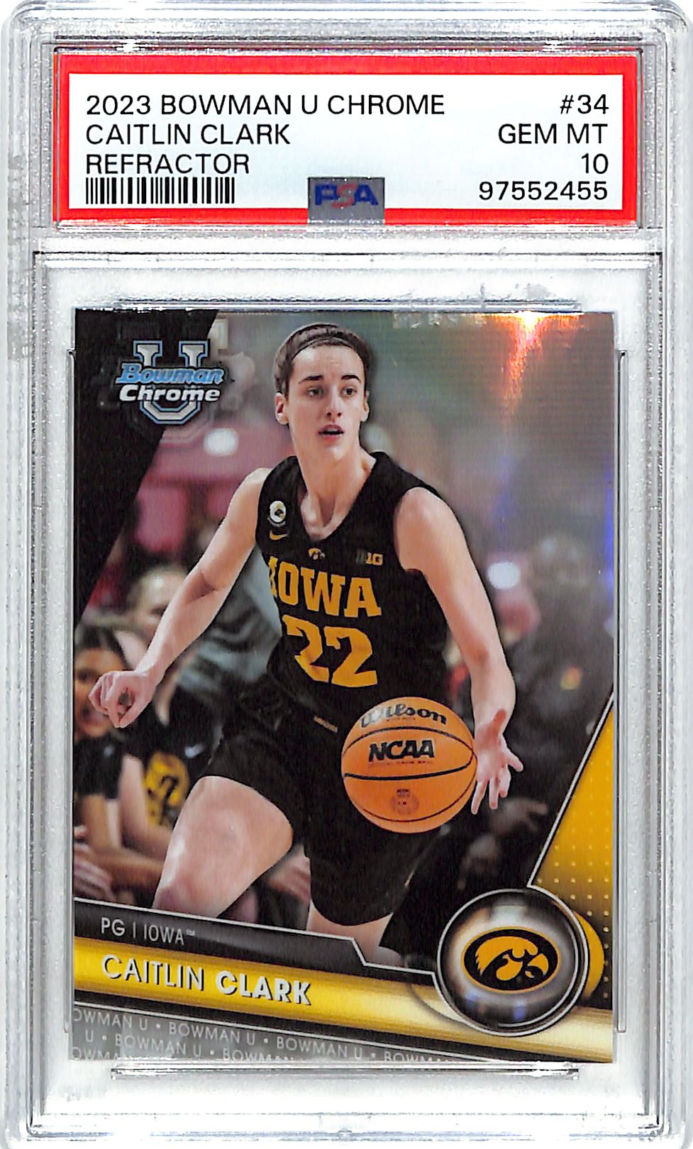 2023-24 Bowman Chrome University Caitlin Clark Rookie RC Refractor PSA 10 Iowa