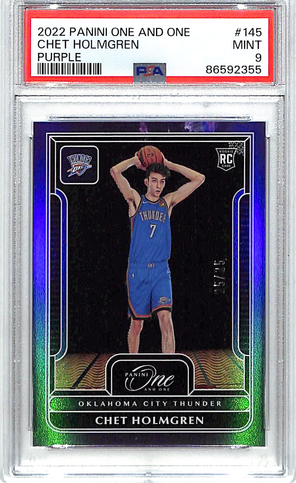 2022-23 Panini One and One Chet Holmgren Purple Rookie RC /25 PSA 9 Thunder