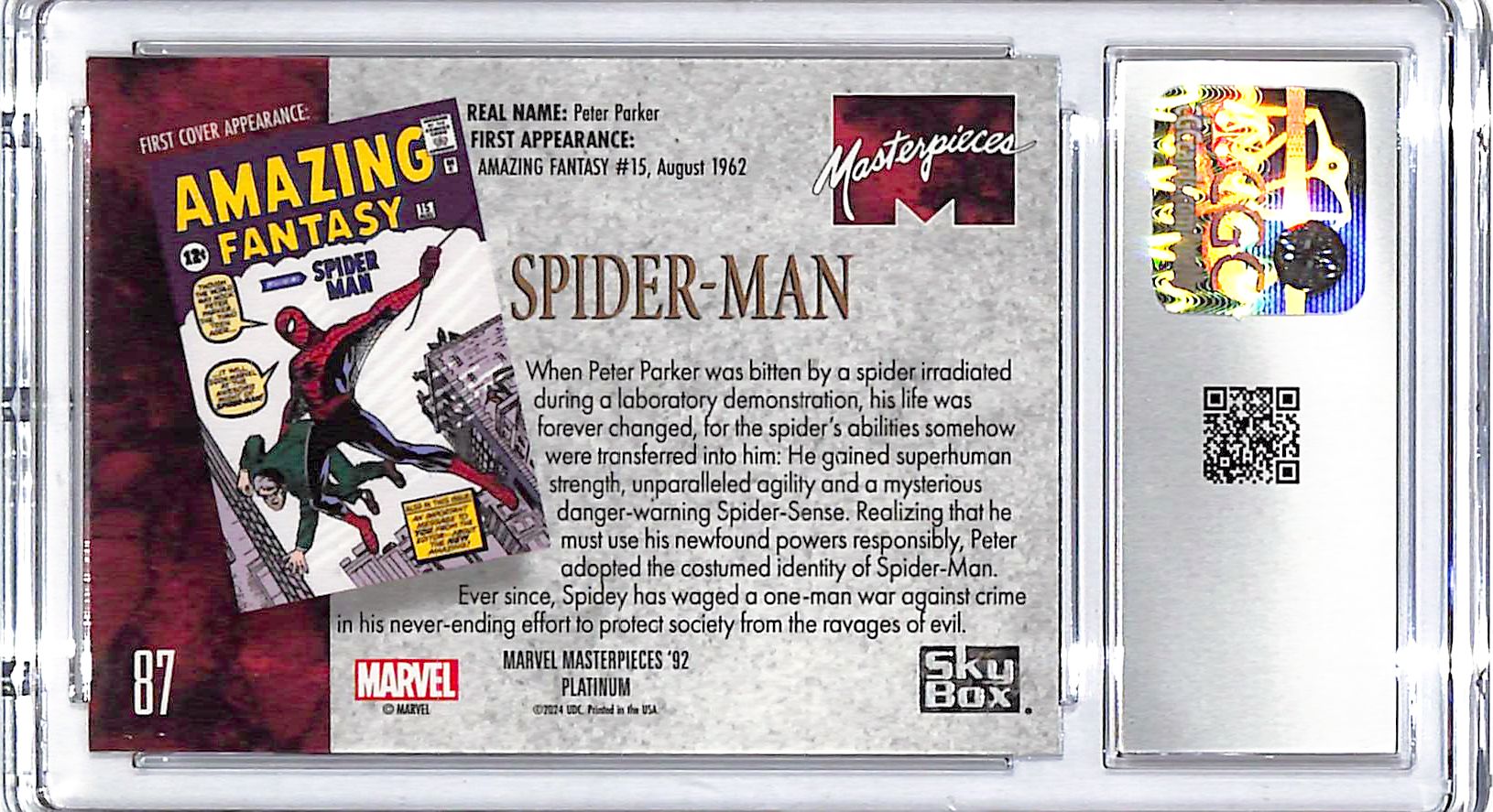 2024 Upper Deck Marvel Masterpieces 92 Spider Man #87 CGC 9.5