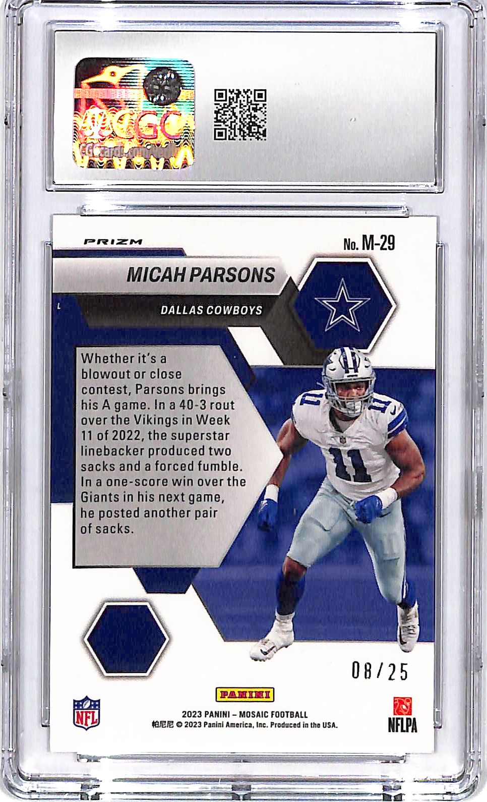 2023 Mosaic Micah Parsons Montage White /25 CGC 9 Cowboys