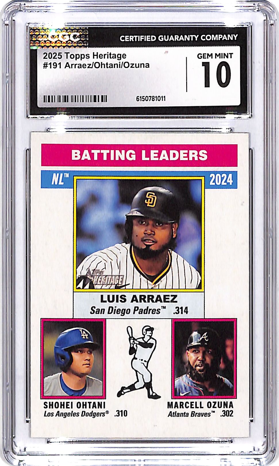 2025 Topps Heritage Shohei Ohtani Luis Arraez Marcell Ozuna #191 CGC 10