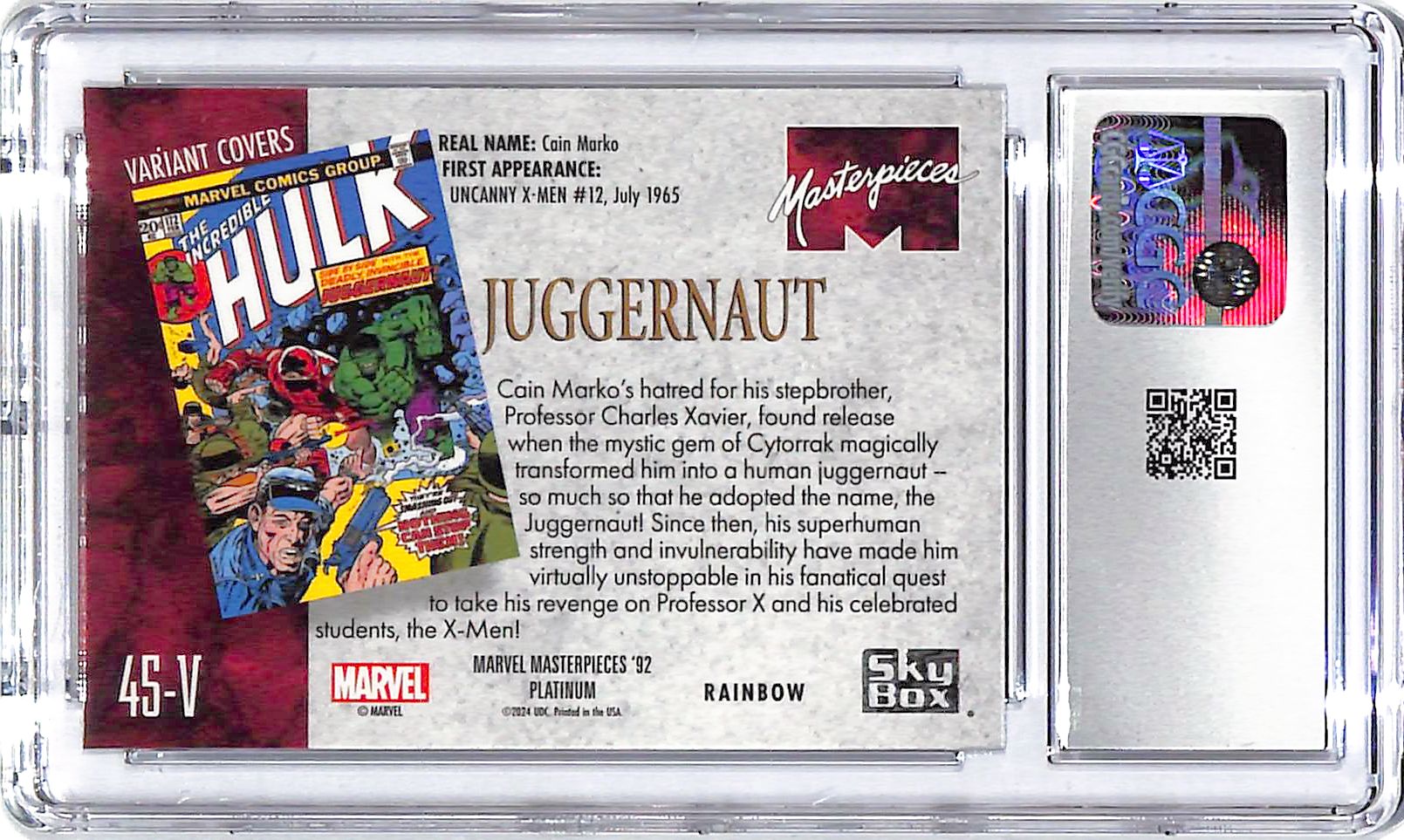2024 Juggernaut UD Marvel Masterpieces '92 Varient Covers #45-V CGC Gem Mint 10