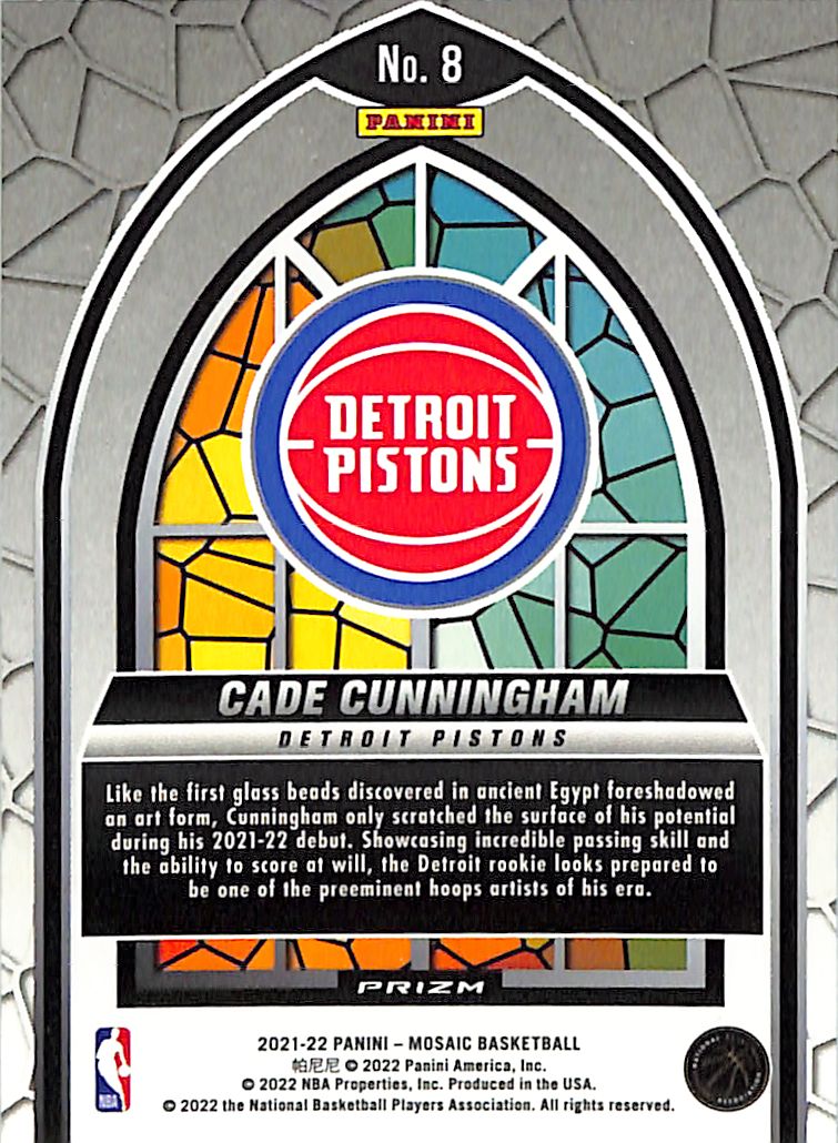 2021-22 Mosaic Cade Cunningham Stained Glass #8 Pistons