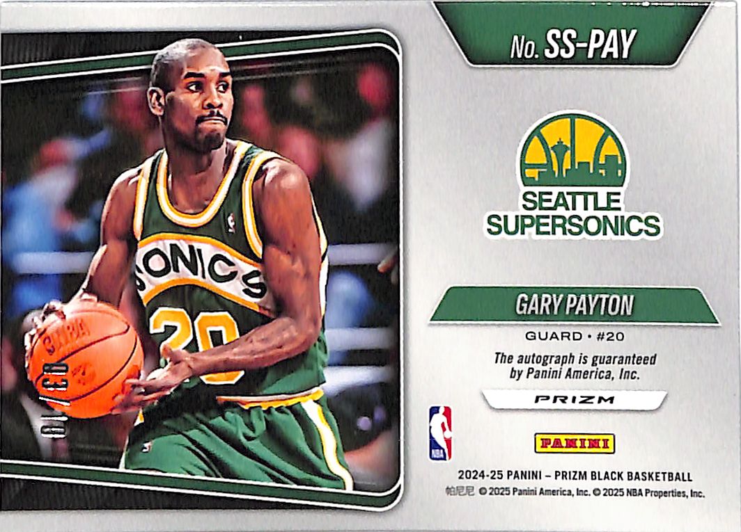 2024-25 Prizm Gary Payton Auto Autograph Gold /10 Super Sonics