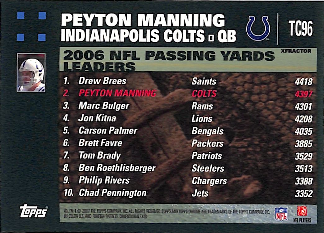2007 Topps Chrome Peyton Manning Xfractor Colts TC96