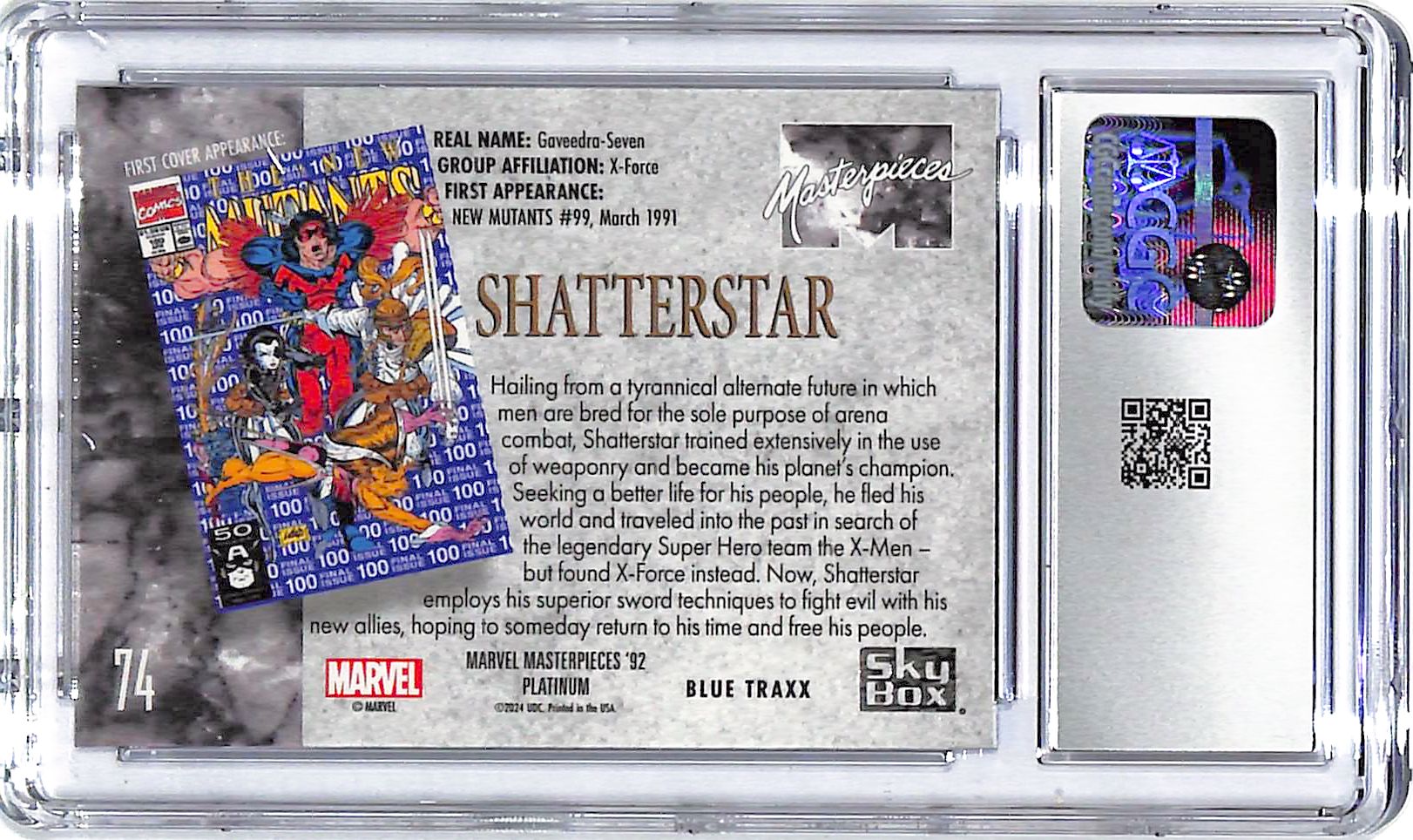 2024 Shatterstar UD Marvel Masterpieces '92 Blue Traxx #75 CGC Gem Mint 10
