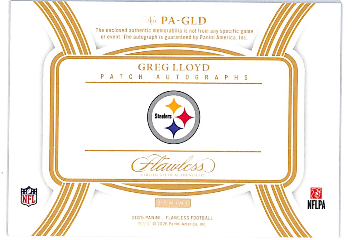 2025 Panini Flawless Greg Lloyd Auto Autograph Patch Jersey /25 Steelers