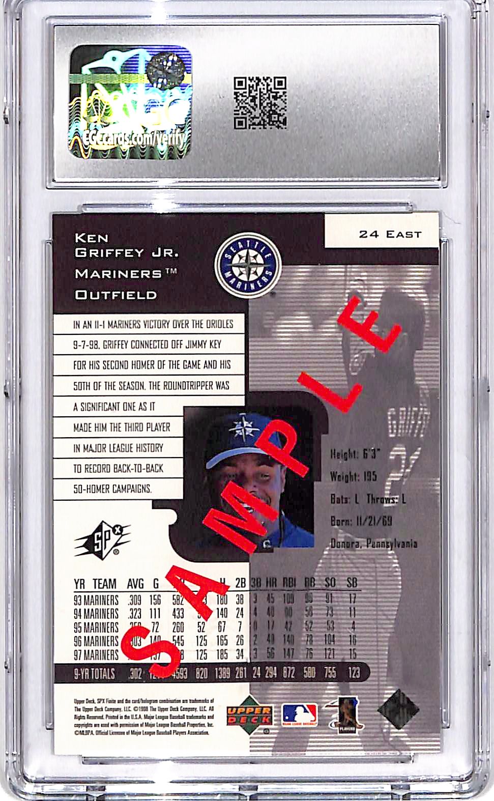 1999 SPx Ken Griffey Jr Sample CGC 7.5 Mariners