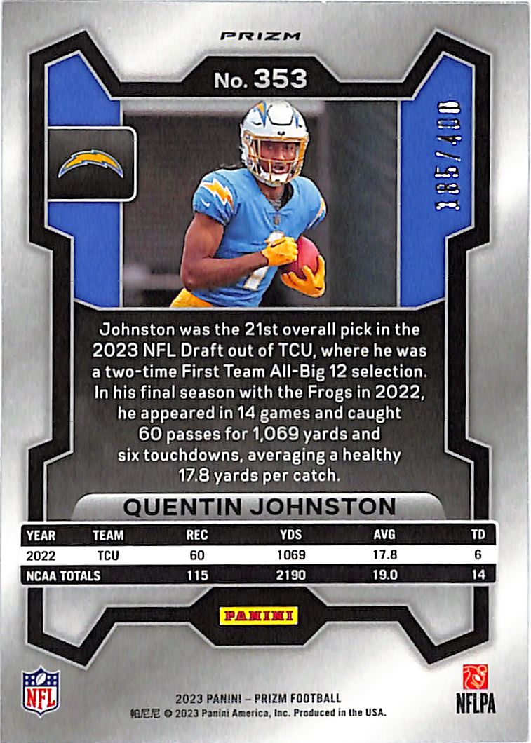 2023 Prizm Quentin Johnston Rookie RC Pandora /400 Chargers