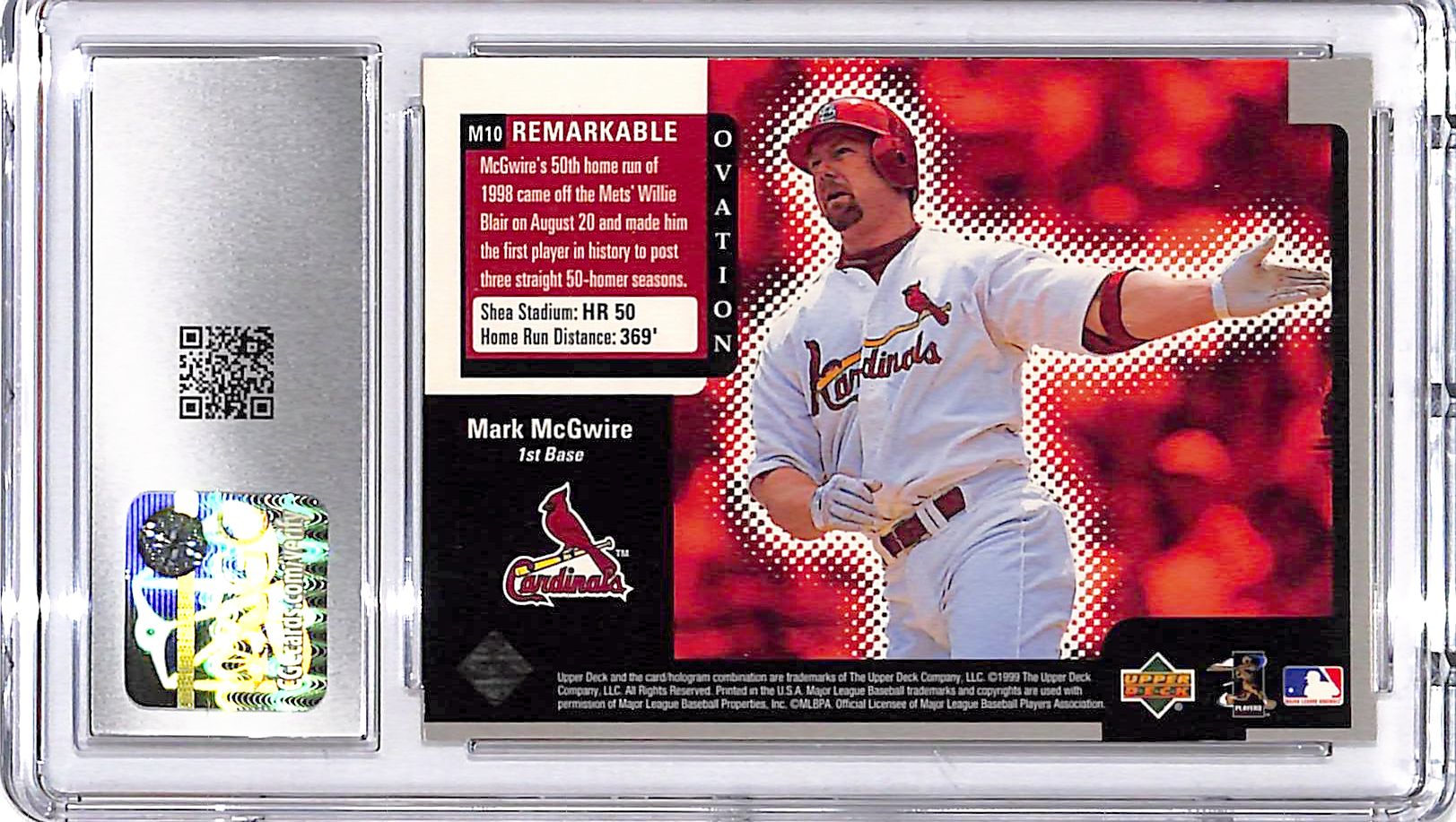 1999 Upper Deck Ovation Mark McGwire ReMarkable Moments CGC 9 Cardinals