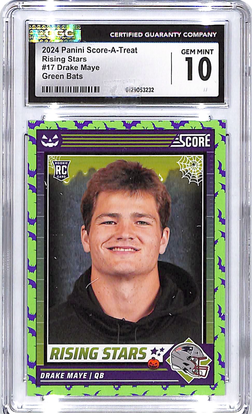 2024 Score-A-Treat Drake Maye Rising Stars Green Bats Rookie RC CGC 10 Patriots