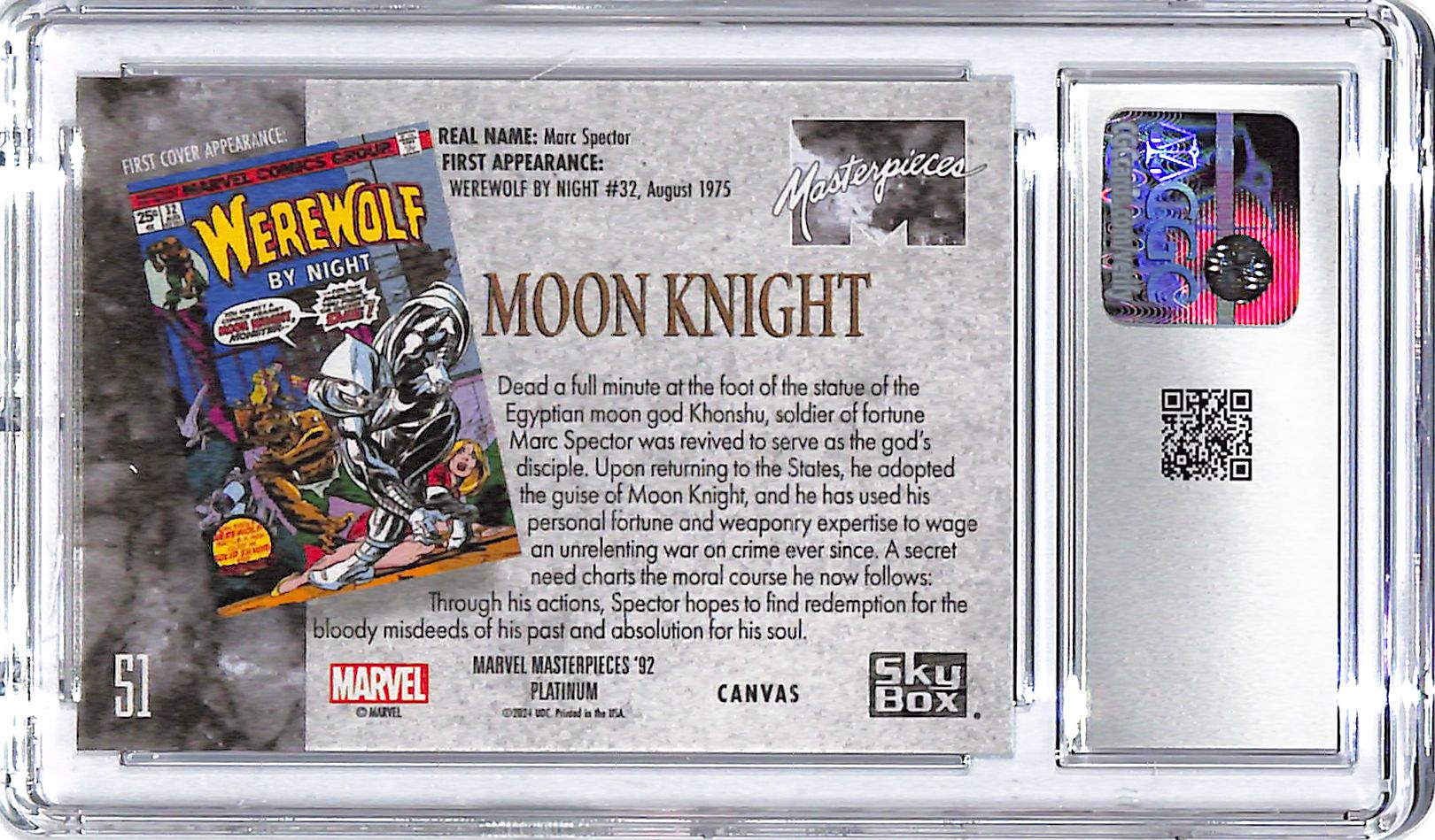 2024 Moon Knight UD Marvel Masterpieces '92 Canvas #51 CGC Gem Mint 10