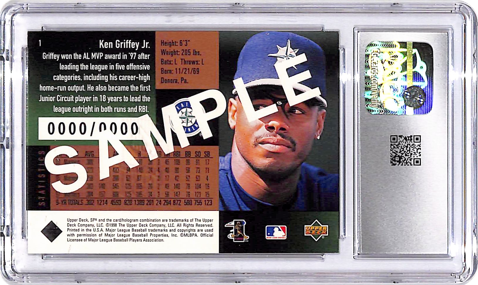 1998 SPx Finite Ken Griffey Jr Sample CGC 6 Mariners