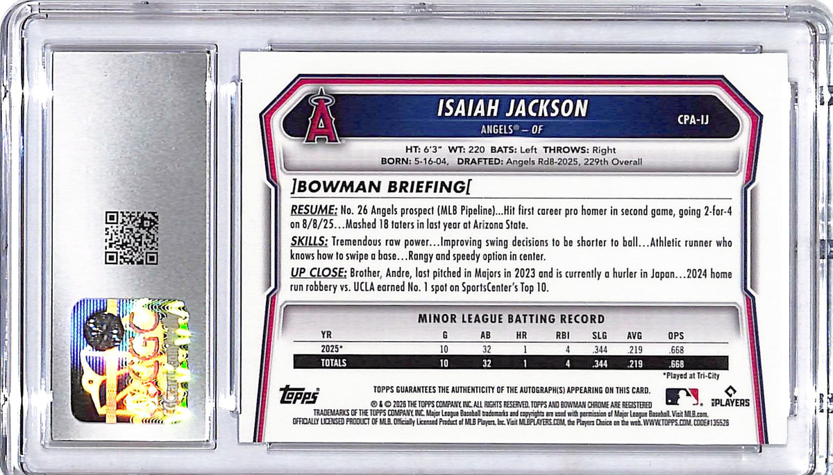 2026 Bowman Chrome Isaiah Jackson Auto Autograph Rookie RC Purple Refractor CGC 10 /250