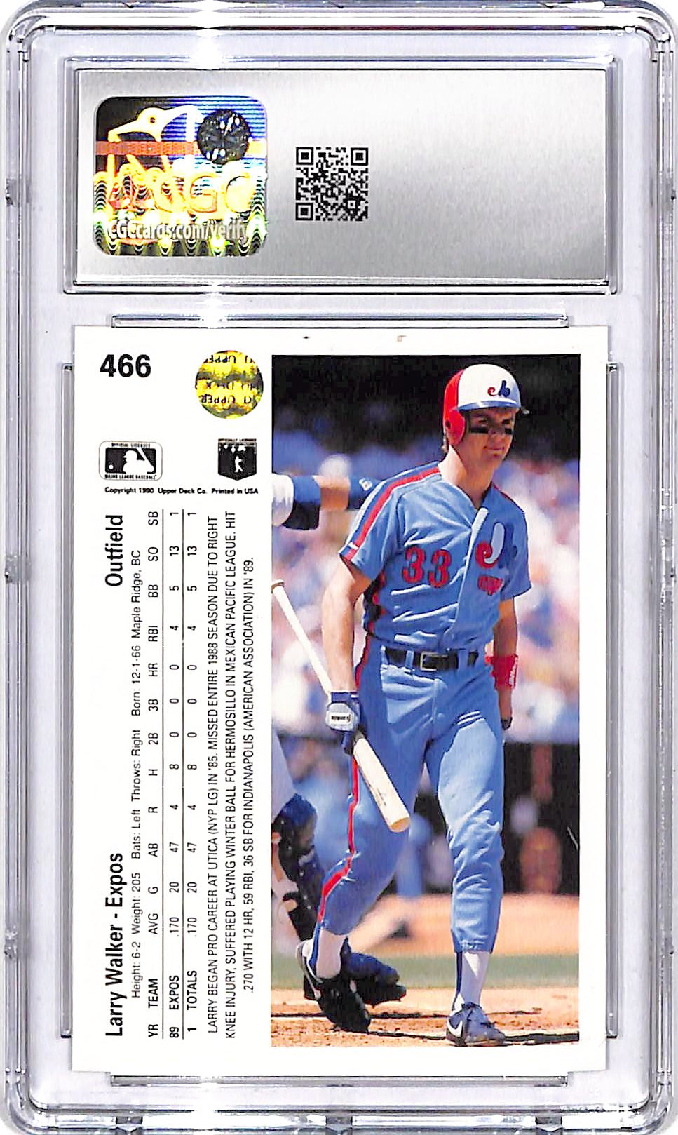 1990 Upper Deck Larry Walker #466 CGC 10 Expos
