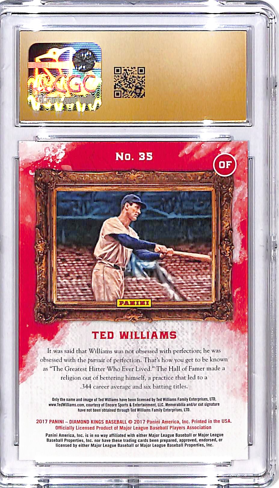 2017 Diamond Kings Ted Williams #35 CGC 10 Pristine Red Sox