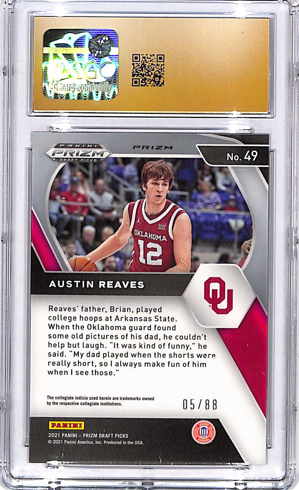 2021 Prizm Draft Picks Austin Reaves Rookie RC Red Choice /88 PSA 10 Pristine